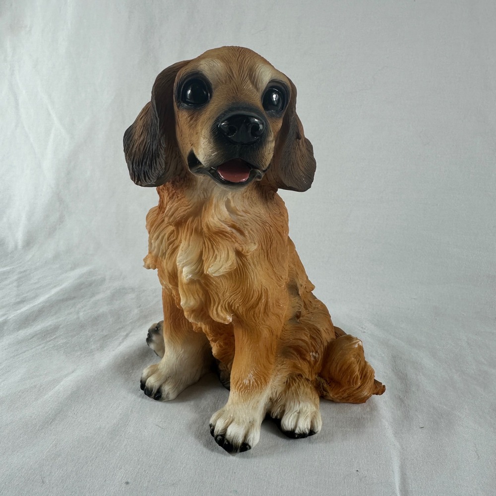 Vintage Dog Figurine Sitting Golden Spaniel Setter Textured Resin 7" Country